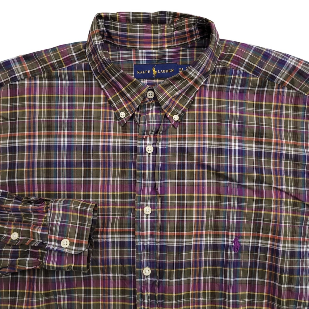 Ralph Lauren Shirt Mens‎ XLT Multicolor Olive Plaid Pony Logo Button Down